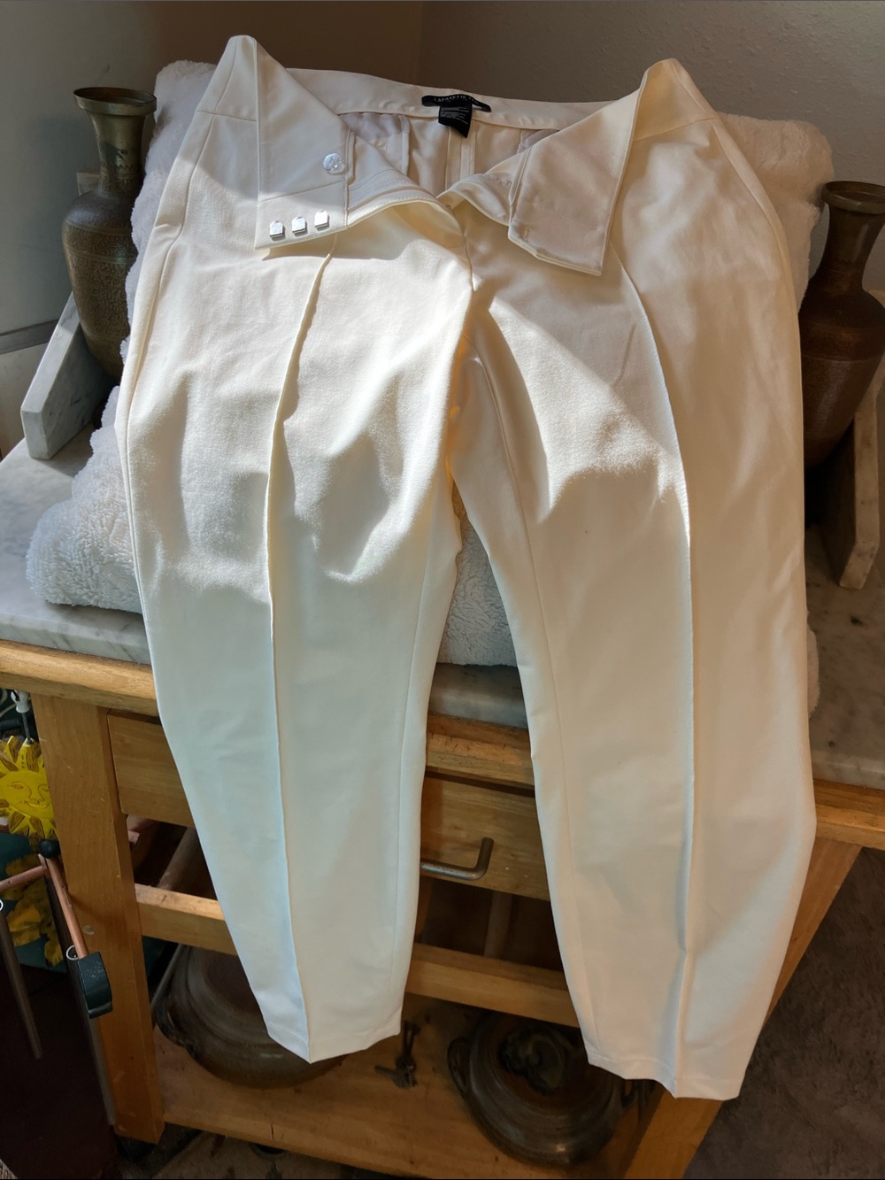 Lafayette 148 New York Cream Straight-Leg Trousers Pockets Still 8